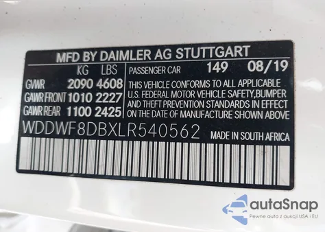 2020 Mercedes-Benz C 300 z USA, uszkodzony, nr VIN WDDWF8DBXLR540562